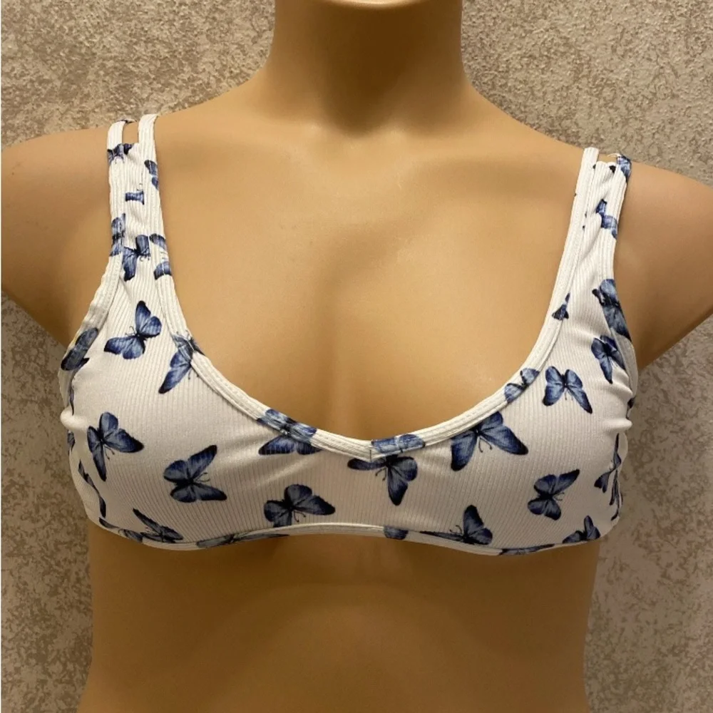 SHEIN White Bikini with Blue Butterfly Pattern
